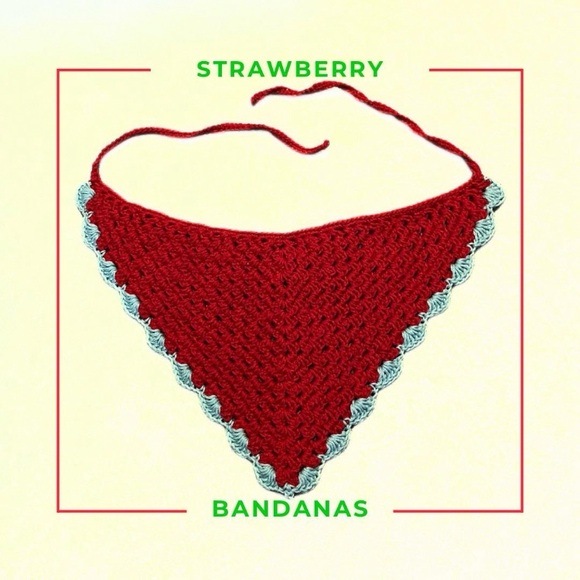 Strawberry Bandana | Handmade Crochet Cotton Bandana - Picture 1 of 4